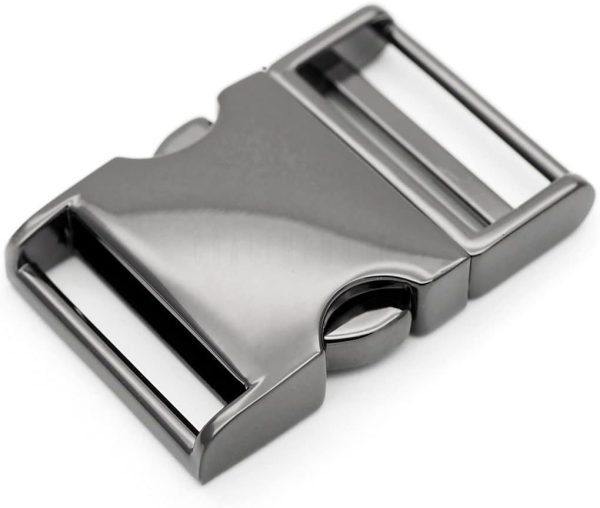 1 pc 1-1/2 inch Metal Curved Side Release Buckle Adjustable Lock for Belt Backpacks Pet Collar (Gunmetal)