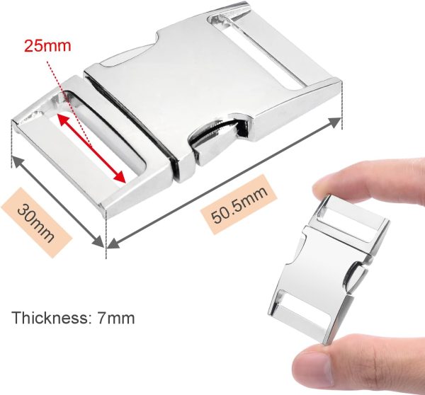 5 Pack Metal Side Release Buckle 1 Inch Dog Collar Buckles Clip for Harnesses Leather Strap Backpack Webbing - Silver (Inner Dia.25mm) - Image 2