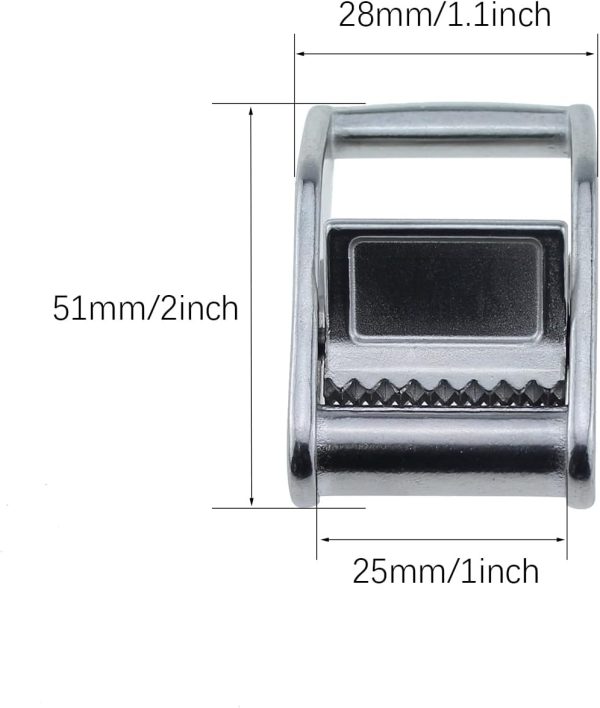 2PCS 316 Stainless Steel Cam Buckle Webbing Strap Tightener Belt Lock Buckle 51mm/2inch (Silver) for Kayaks Canoes Backpacks Outdoor Camping - Image 2