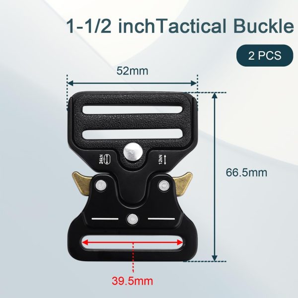 2 Pack Tactical Belt Buckles, 1-1/2" Heavy Duty Metal Tactical Buckle Clips for Dog Collar Hardware, Harness, Backpack, Luggage Strap Release Clasp Replacement (Black) - Image 2
