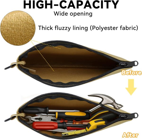 6 Pack Canvas Tool Pouch, Metal Zipper Bag, Oxford Tool Bags, Waterproof Utility Tool Organizer, Multipurpose Storage Organizer Tool Pouches with Carabiner for Tools, Pencil Pouch, 9.8"x6" - Image 2
