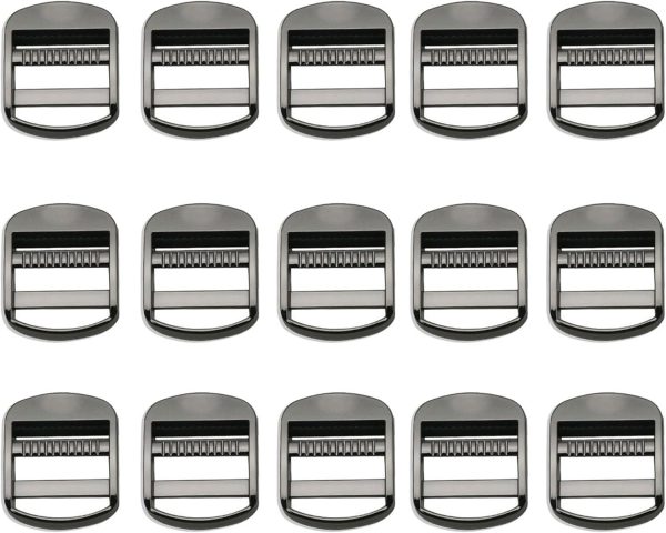 15-Pack 1 Inch Heavy-Duty Dark Grey Ladder Lock Buckles, Adjustable Webbing Strap Sliders for Belts, Bags, Backpacks, and Outdoor Gear