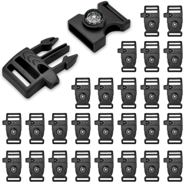 50 Pack 3/4 Inch Paracord Buckles, Compass Buckle for Bracelets Clasp Clip Outdoor Camping Emergency Survival Travel Accessories (Black)