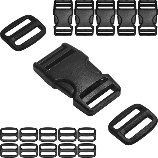 Buckles for 1" Straps: 6 set Side Release Buckle and 12 pcs Tri-Glide Sliders Fit 1 inch (25 mm) Wide Nylon Webbing, Plastic Snap Clip Quick Fasteners Replacement Heavy Duty Dual Adjustable