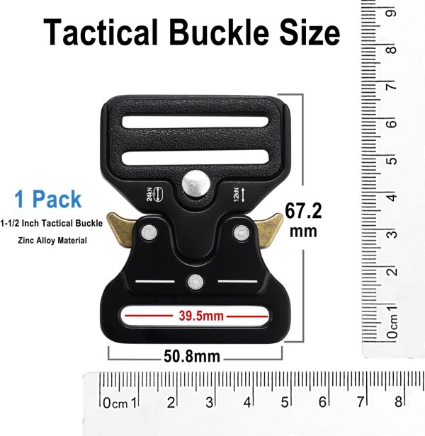 1-1/2 Inch Tactical Buckle Replacement, Metal Heavy Duty Tactical Belt Buckles for Webbing Nylon Strap, Dog Collar, Harness Military Buckle Backpack Clip Hardware, Black - Image 2