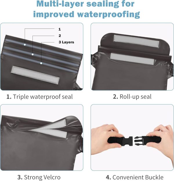 2-Pack Waterproof Pouch with Adjustable Waist Strap, Waterproof Dry Bag, Keeps Cell Phones and Valuables Safe and Dry, Perfect for Kayaking, Beach, Camping and Swimming (Black) - Image 2