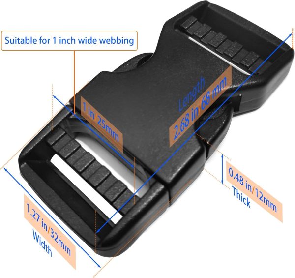 Buckle Fit 1" Strap, Quick Side Release Buckles for 1 inch/25mm Webbing Straps, Plastic Buckles Dual Adjustable No Sewing Heavy Duty Clips for Boat Cover Luggage Strap Pet Collar Backpack Replacement - Image 2