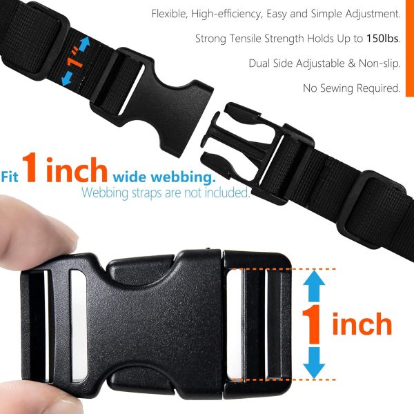 Buckles for 1 inch Wide Webbing Straps: Quick Side Release Buckle 10 set and Tri-Glide Slide 20 pcs Fit 1" Nylon Web Belt, Plastic Snap Fastener Clip Heavy Duty Replacement Dual Adjustable - Image 2