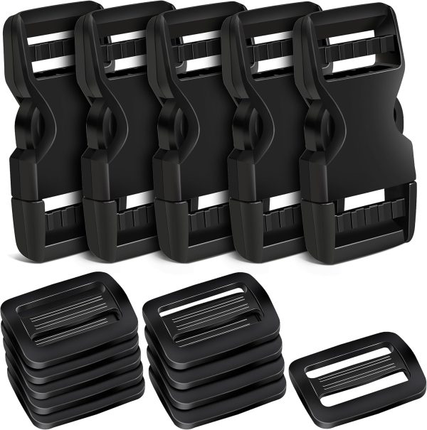 Buckles - 1" Heavy Duty Dual Adjustable Strap Clips, 5 PCS Tri-Glide Slide Set, for Backpack