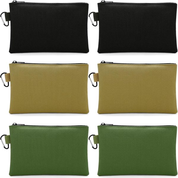 6 Pack Canvas Tool Pouch, Metal Zipper Bag, Oxford Tool Bags, Waterproof Utility Tool Organizer, Multipurpose Storage Organizer Tool Pouches with Carabiner for Tools, Pencil Pouch, 9.8"x6"
