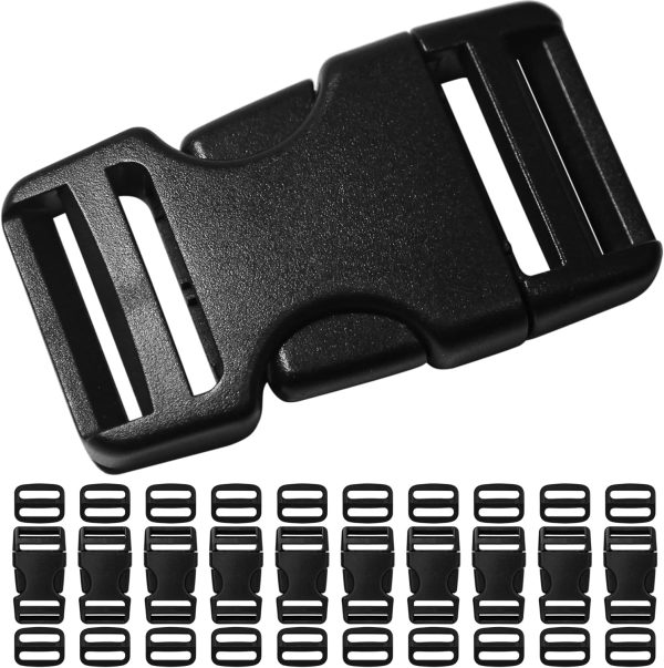 Buckles for 1 inch Wide Webbing Straps: Quick Side Release Buckle 10 set and Tri-Glide Slide 20 pcs Fit 1" Nylon Web Belt, Plastic Snap Fastener Clip Heavy Duty Replacement Dual Adjustable