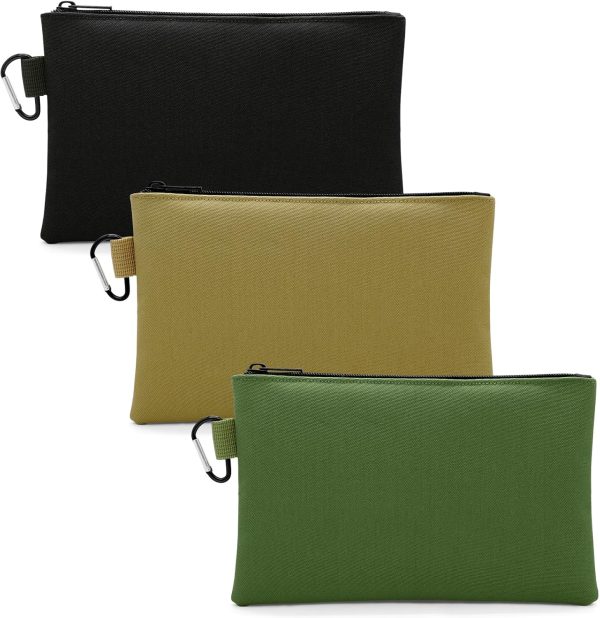 3 Pack Canvas Tool Pouch, Metal Zipper Bag, Oxford Tool Bags, Waterproof Utility Tool Organizer, Multipurpose Storage Organizer Tool Pouches with Carabiner for Tools, Pencil Pouch, 9.8"x6"